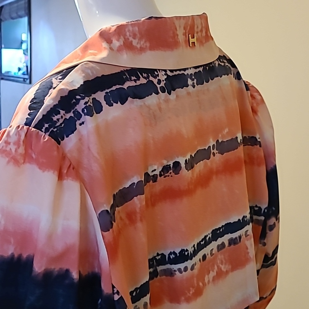 H Halston Printed Trench Coat Jacket Lava Blossom Size XXL - Picture 8 of 15